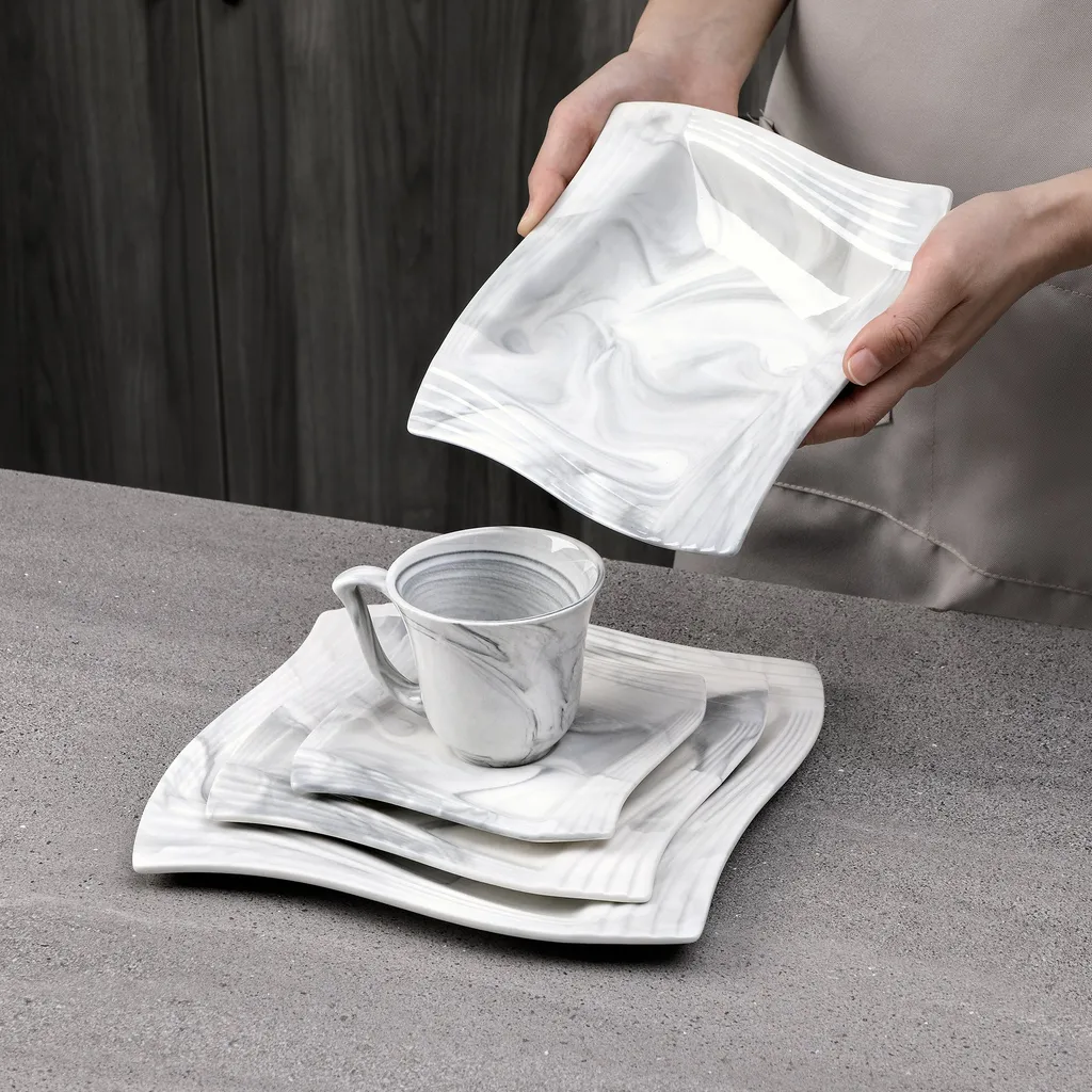 MALACASA, AMPARO 30 Tlg. Marmor Porzellan Geschirrset Kombiservice Tafelservice Mit Kaffeetassen, Unterteller, Dessertteller, Suppenteller, Speiseteller Für 6 Personen 5 MALACASA, AMPARO 30 Tlg. Marmor Porzellan Geschirrset Kombiservice Tafelservice Mit Kaffeetassen, Unterteller, Dessertteller, Suppenteller, Speiseteller Für 6 Personen – Bild 3
