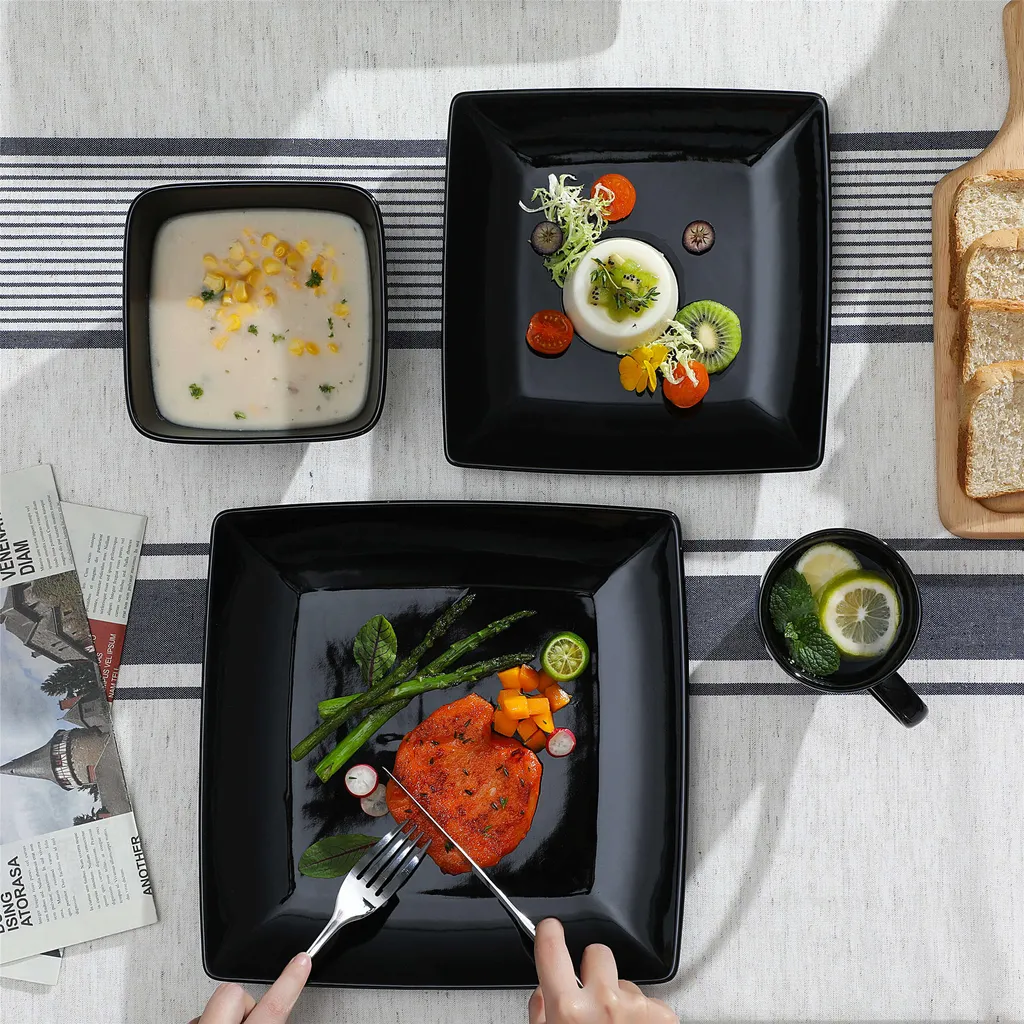 Vancasso Tafelservice »SOHO« 16-tlg. Porzellan Teller Set, Kombiservice Tafelset Mit Kaffeetassen, Müslischalen, Schwarz 6 Vancasso Tafelservice »SOHO« 16-tlg. Porzellan Teller Set, Kombiservice Tafelset Mit Kaffeetassen, Müslischalen, Schwarz – Bild 5