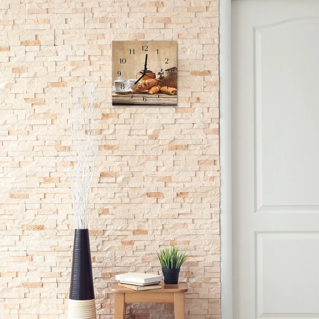 Wanduhr Aus Glas Mit Motiv Gebäck Und Kaffee - Quadratisch Breite 30 Cm, Höhe 30 Cm Und Quarzuhrwerk 4 Wanduhr Aus Glas Mit Motiv Gebäck Und Kaffee - Quadratisch Breite 30 Cm, Höhe 30 Cm Und Quarzuhrwerk – Bild 2