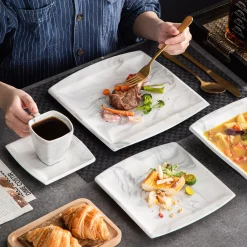 MALACASA, Serie Blance, Kombiservice 30 Tlg. Marmor Porzellan Geschirrset Eckig Tafelservice Mit 180 Ml Kaffeetassen, Untertassen, Dessertteller, Tiefteller Und Flachteller -Kaffee VerkÃ¤ufe 23a76f292d464af6a18ea4b933de640b