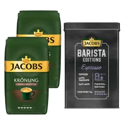 JACOBS Kaffeebohnen KrÃ¶nung Crema KrÃ¤ftig 2 X 1kg Ganze Kaffee Bohnen + 1 Aluminium Dose Im Barista-Design