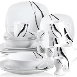 VEWEET Tafelservice 'Teresa' Aus Porzellan 20 Teilig, Geschirrset Beinhatlet Eierbecher, Kaffeetassen, Müslischalen, Dessertteller Und Flachteller, Geschirrservice Für 4 Personen