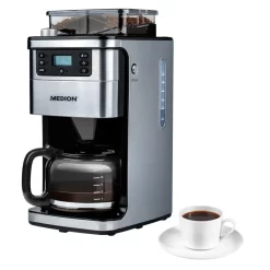 MEDION MD 15486 Kaffeemaschine Mit Mahlwerk Und Glaskanne, Wassertank: 1,5 Liter, 8 Mahlstufen, Max. 1050 Watt, Silber, Edelstahl -Kaffee VerkÃ¤ufe 2f8f86503c5fdc925f3a956fe536f921