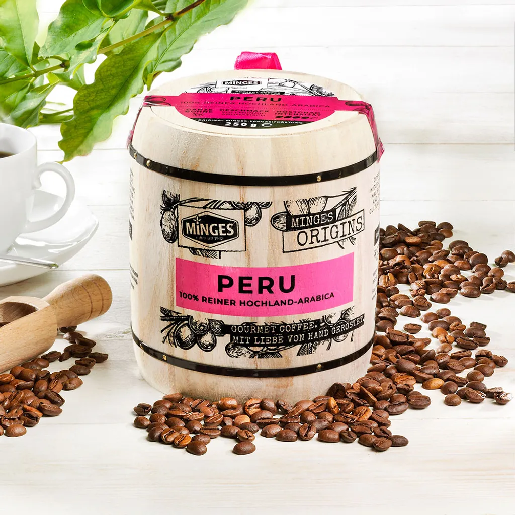 Minges Kaffee Peru Hochland Arabica Im Holzfass, Ganze Bohne 4 Minges Kaffee Peru Hochland Arabica Im Holzfass, Ganze Bohne – Bild 2