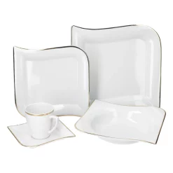 30tlg Geschirrset Silverline Kombi 6Pers Gold Kaffee Unterteller Kuchen/Speiseteller Suppenschale