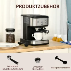 HOMCOM Espressomaschine Kaffeemaschine Aus Edelstahl SiebtrÃ¤germaschine Mit MilchschÃ¤umer 1,5L Wassertank 15 Bar FÃ¼r Espresso Cappuccino Latte Milchkaffee 850 W -Kaffee VerkÃ¤ufe 41b181ca7b44f920aeb192c159a74e08