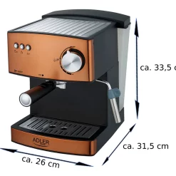Adler Espressomaschine | Kaffeemaschine | MilchaufschÃ¤umer | Cappuccinomaschine | SiebtrÃ¤ger Espressomaschine | Elektrische Espressomaschine | Bronze Design | 1,6L Wassertank | 850 Watt |15 Bar | -Kaffee VerkÃ¤ufe 48175b22c2224aae488c5e277dbdc754