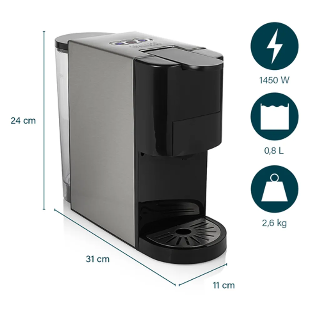 Princess 4-in-1 Multi-Kapsel-Kaffeemaschine 1450W 0,8L Schwarz Silbern 24 Princess 4-in-1 Multi-Kapsel-Kaffeemaschine 1450W 0,8L Schwarz Silbern – Bild 22