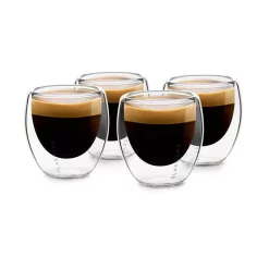 Klarstein Glaswerk Vienna Doppelwandige Gläser , Thermoglas , Trinkglas , Espresso-, Kaffee- Und Shotglas , 4 Stück , Für Heiße Und Kalte Getränke , 80 Ml , Borosilikatglas , Hitze- Und Kältebeständig , Handgemacht , Spülmaschinenfest , Thermoeffekt