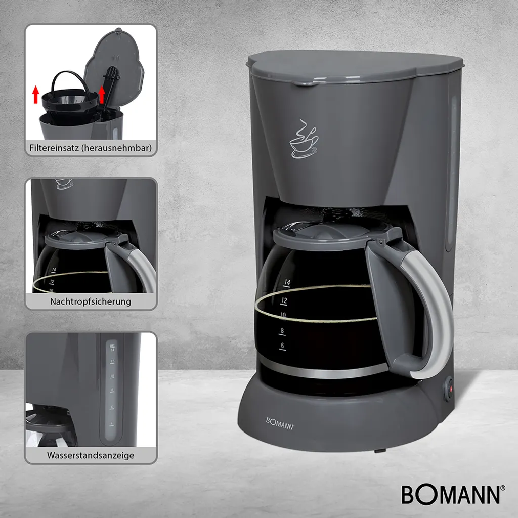 BOMANN Kaffeeautomat KA 183 CB Grau Filter Kaffeemaschine 12–14 Tassen 900W 5 BOMANN Kaffeeautomat KA 183 CB Grau Filter Kaffeemaschine 12–14 Tassen 900W – Bild 3