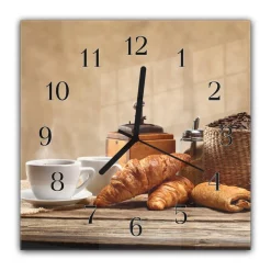 Wanduhr Aus Glas Mit Motiv GebÃ¤ck Und Kaffee - Quadratisch Breite 30 Cm, HÃ¶he 30 Cm Und Quarzuhrwerk