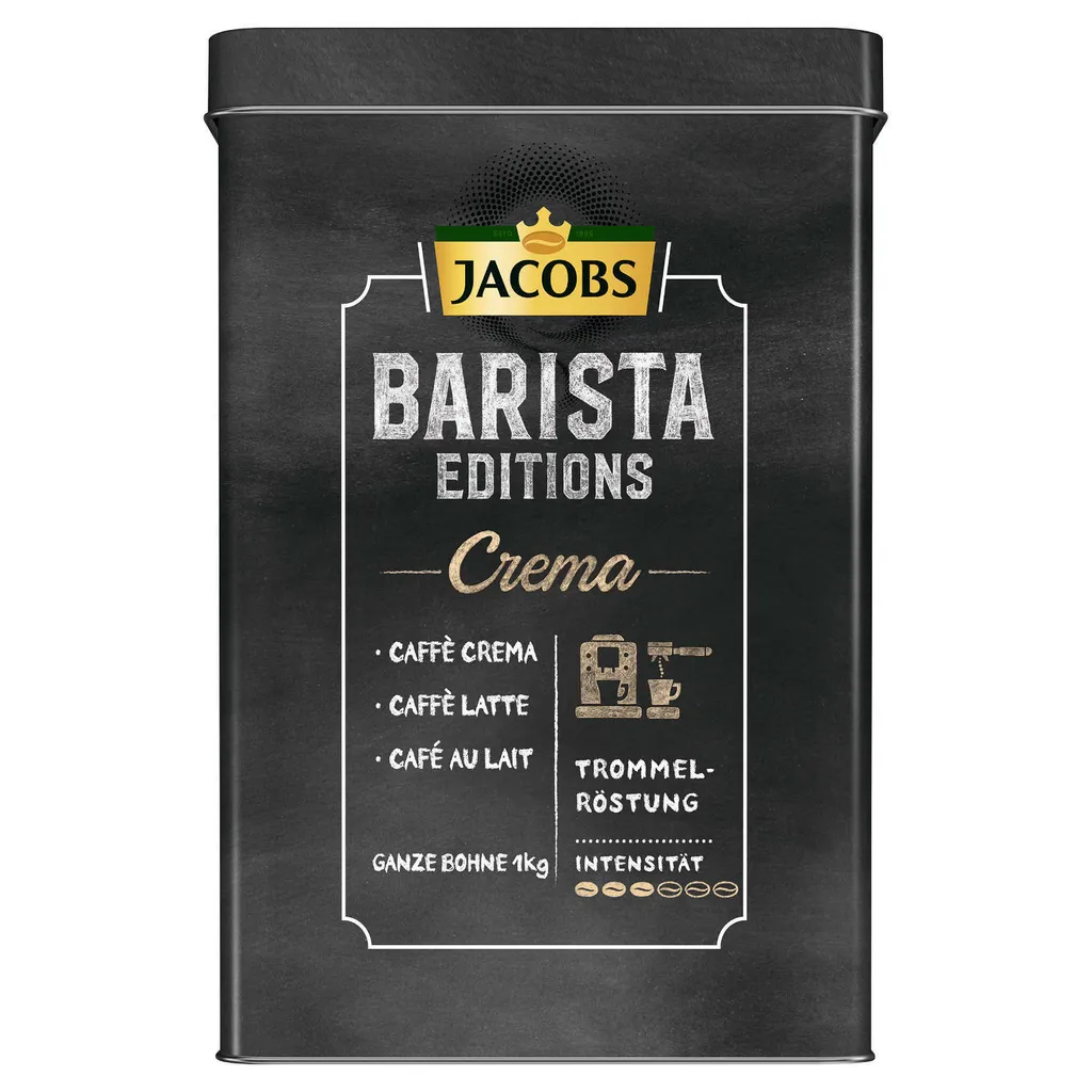 JACOBS Kaffeebohnen Expertenröstung Crema Gold 2 X 1 Kg Ganze Kaffee Bohnen + 1 Aluminium Dose Barista Design 4 JACOBS Kaffeebohnen Expertenröstung Crema Gold 2 X 1 Kg Ganze Kaffee Bohnen + 1 Aluminium Dose Barista Design – Bild 2