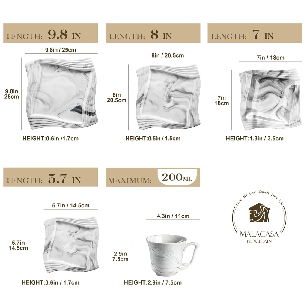 MALACASA, AMPARO 30 Tlg. Marmor Porzellan Geschirrset Kombiservice Tafelservice Mit Kaffeetassen, Unterteller, Dessertteller, Suppenteller, Speiseteller Für 6 Personen 4 MALACASA, AMPARO 30 Tlg. Marmor Porzellan Geschirrset Kombiservice Tafelservice Mit Kaffeetassen, Unterteller, Dessertteller, Suppenteller, Speiseteller Für 6 Personen – Bild 2