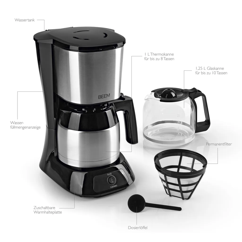 Kaffeemaschine Filter Kaffeemaschine 10 Tassen Thermoskanne Edelstahl Glaskanne 5 Kaffeemaschine Filter Kaffeemaschine 10 Tassen Thermoskanne Edelstahl Glaskanne – Bild 3