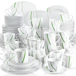 VEWEET Porzellan Tafelservice 'Aviva' 100-teilig Set, Kombiservice Mit Dessertteller, Speiseteller, Suppenteller, MÃ¼slischalen, Kaffeebecher, Kaffeetassen Set, Eierbecher, Milch- Und Zuckerset