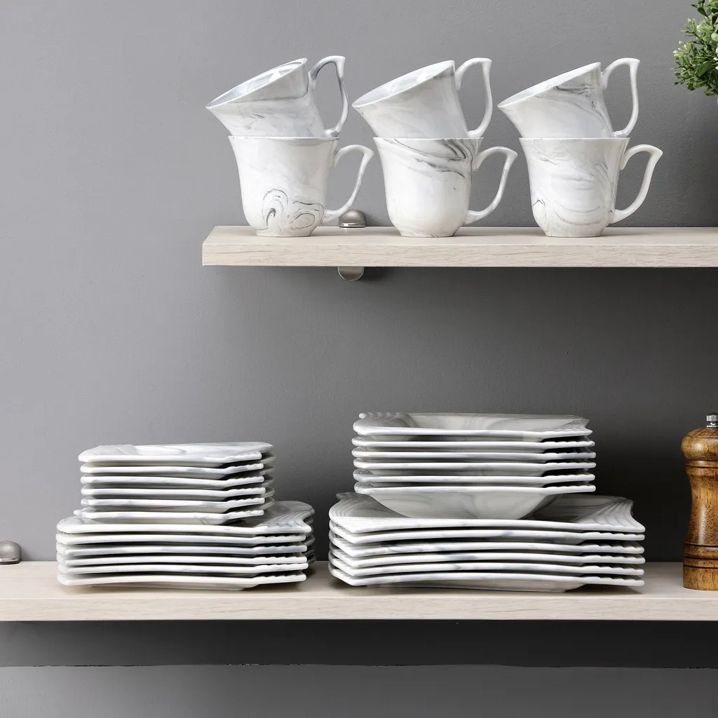 MALACASA, AMPARO 30 Tlg. Marmor Porzellan Geschirrset Kombiservice Tafelservice Mit Kaffeetassen, Unterteller, Dessertteller, Suppenteller, Speiseteller Für 6 Personen 9 MALACASA, AMPARO 30 Tlg. Marmor Porzellan Geschirrset Kombiservice Tafelservice Mit Kaffeetassen, Unterteller, Dessertteller, Suppenteller, Speiseteller Für 6 Personen – Bild 7