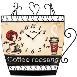 AMS 9533 KÃ¼chenuhr Wanduhr KÃ¼che Quarz Analog Braun Motiv Kaffeetasse Kaffee