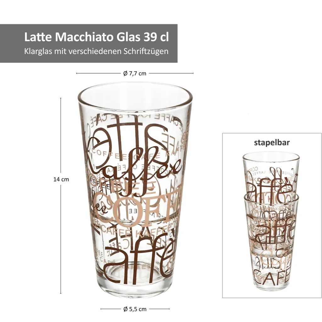 6er Latte Macchiato Gläser-Set 370 Ml Stapelbar Kaffee-Glas Cappuccino 8 6er Latte Macchiato Gläser-Set 370 Ml Stapelbar Kaffee-Glas Cappuccino – Bild 6
