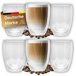 FelinoÂ® Latte Macchiato GlÃ¤ser Doppelwandige ThermoglÃ¤ser Set [6 StÃ¼ck] [350 Ml] Glas Tassen GroÃŸ FÃ¼r Cappuccino, Kaffee, Espresso