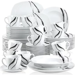 VEWEET Tafelservice 'Teresa' Aus Porzellan, 60-tlg Kombiservice Mit Kaffeetassen 175 Ml, Untertasse, Dessertteller, Speiseteller Und Suppenteller, Komplettservice FÃ¼r 12 Personen