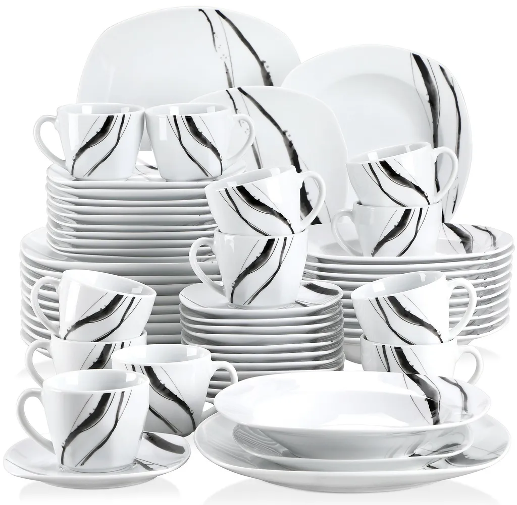 VEWEET Tafelservice 'Teresa' Aus Porzellan, 60-tlg Kombiservice Mit Kaffeetassen 175 Ml, Untertasse, Dessertteller, Speiseteller Und Suppenteller, Komplettservice Für 12 Personen 3 VEWEET Tafelservice 'Teresa' Aus Porzellan, 60-tlg Kombiservice Mit Kaffeetassen 175 Ml, Untertasse, Dessertteller, Speiseteller Und Suppenteller, Komplettservice Für 12 Personen