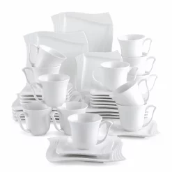 MALACASA, Serie Amparo, 36 Teilig Set CremeweiÃŸ Porzellan Kaffeeservice Dessertteller Kaffeetasse Mit Untertasse