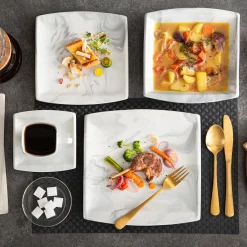 MALACASA, Serie Blance, Kombiservice 30 Tlg. Marmor Porzellan Geschirrset Eckig Tafelservice Mit 180 Ml Kaffeetassen, Untertassen, Dessertteller, Tiefteller Und Flachteller -Kaffee VerkÃ¤ufe d88c5ec74805cfe71e62b0808223d5f3