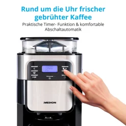 MEDION Kaffeemaschine Mit Mahlwerk Und Thermoskanne (Timer, 1 Liter, 900 Watt, Kaffeebohnenmahlwerk, 8 Mahlstufen, LED Display, Tropf Stopp, Isolierkanne, MD19777) -Kaffee VerkÃ¤ufe db02b0285c7f968d3abfb1a5a853f444