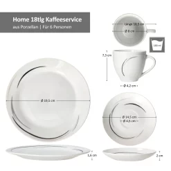 Van Well 18tlg. Kaffee-Service Home FÃ¼r 6 Personen I 6x Tasse 180ml, 6x Untertasse + 6x Kuchenteller I Porzellan-Geschirr Mit Streifen In Grau, Schwarz & Creme I Kaffeepott, Dessert-Teller -Kaffee VerkÃ¤ufe e38ef52b4edf287ef9ae5f2519a13802