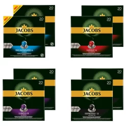 JACOBS Kapseln Nespresso®* Kompatibel Je 20 Kapseln Lungo 6 Classico + Decaffeinato 6 Lungo + Lungo 8 Intenso + Espresso 12 Ristretto - Insgesamt 160 Getränke
