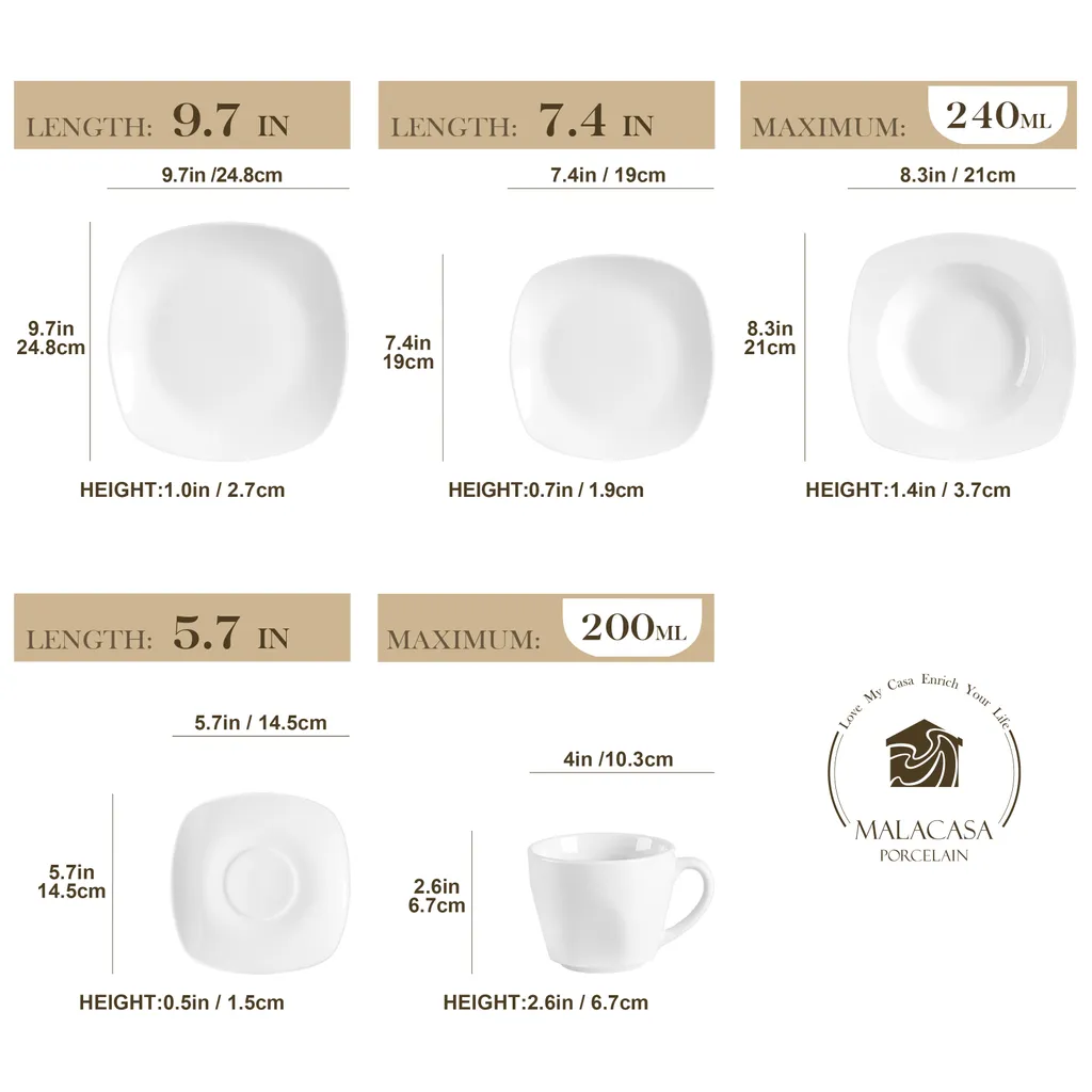 MALACASA, Serie Elisa, 60 Tlg. Porzellan Tafelservice Geschirrset Mit 12 Kaffeetassen, 12 Untertassen, 12 Dessertteller, 12 Suppenteller, 12 Essteller 4 MALACASA, Serie Elisa, 60 Tlg. Porzellan Tafelservice Geschirrset Mit 12 Kaffeetassen, 12 Untertassen, 12 Dessertteller, 12 Suppenteller, 12 Essteller – Bild 2