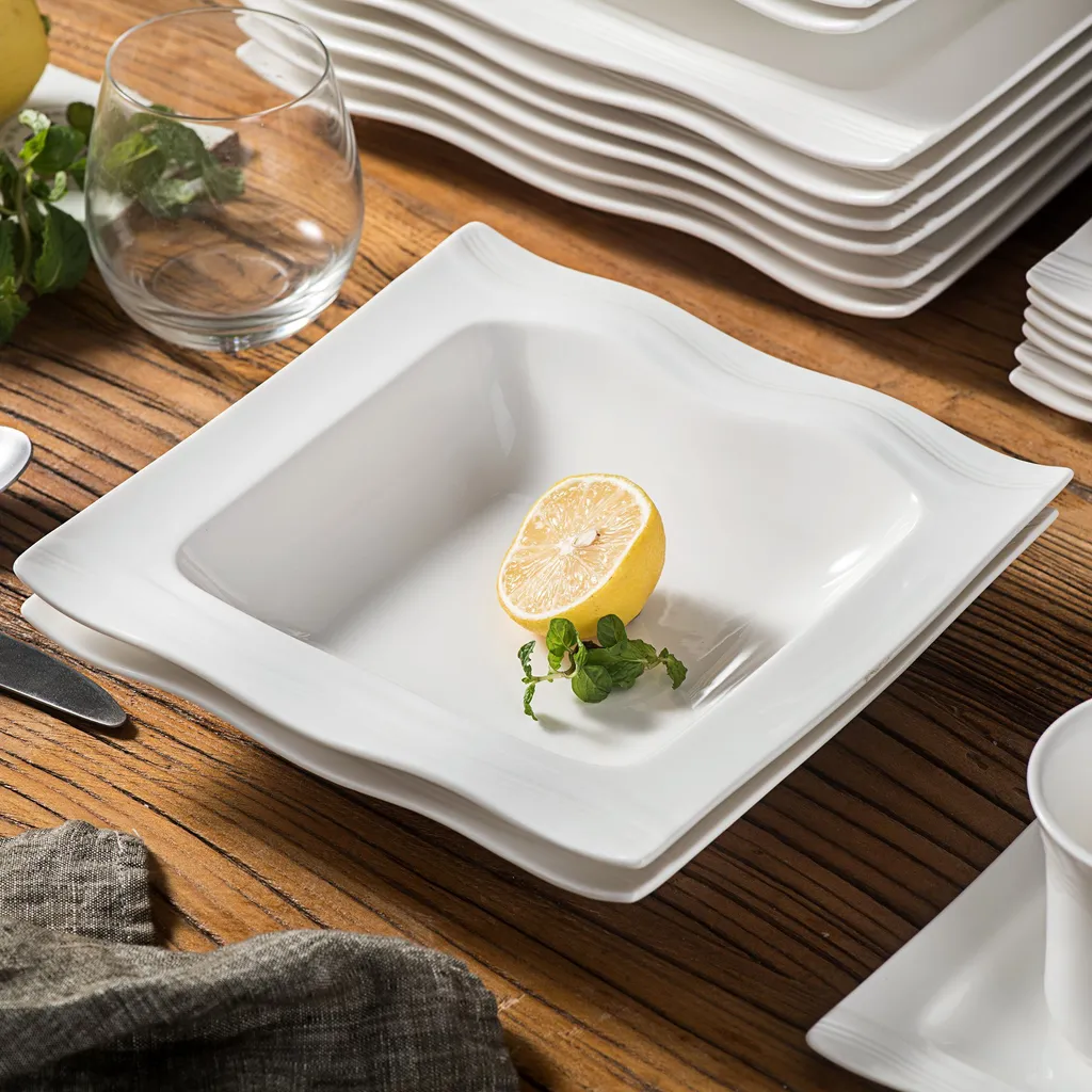 MALACASA, Serie Mario, 60 Tlg. Cremeweiß Porzellan Geschirrset Tafelservice Mit Je 12 Kaffeetassen, 12 Untertassen, 12 Dessertteller, 12 Suppenteller Und 12 Speiseteller 6 MALACASA, Serie Mario, 60 Tlg. Cremeweiß Porzellan Geschirrset Tafelservice Mit Je 12 Kaffeetassen, 12 Untertassen, 12 Dessertteller, 12 Suppenteller Und 12 Speiseteller – Bild 4